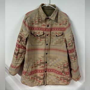Faherty Tan and Red Lightweight Shirt Jacket